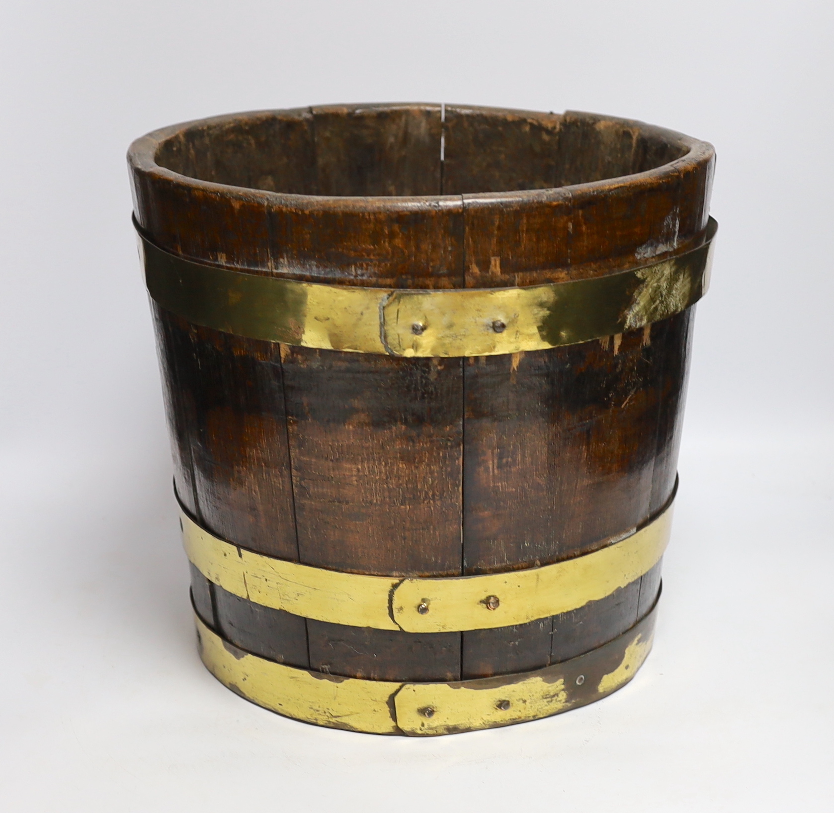 A coopered oak log bin, 30.5cm